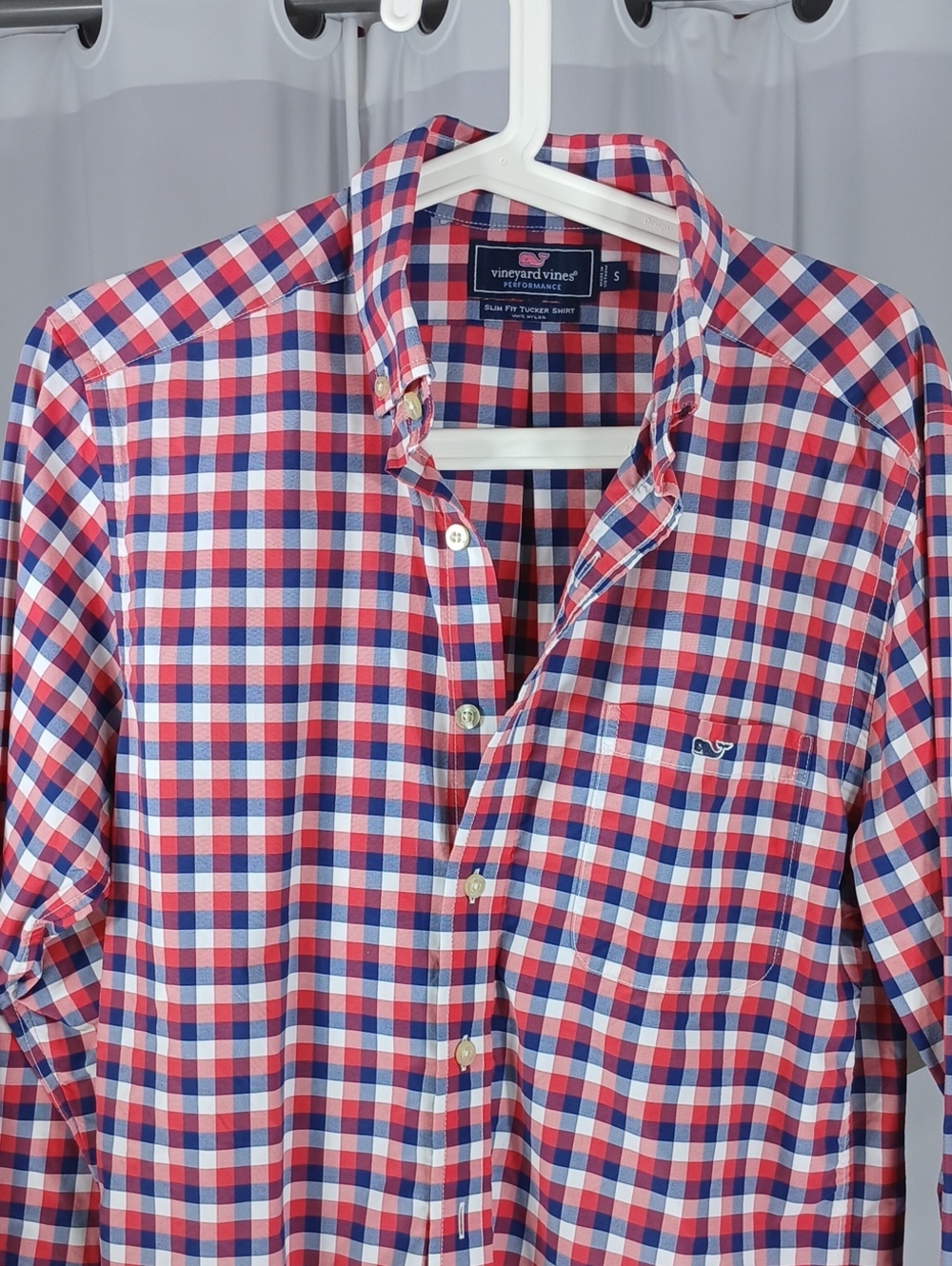 Vineyard Vines mens nylon Red, Blue & White Check Slim Dress Shirt
